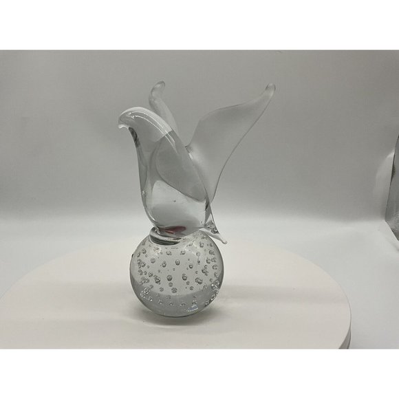 I W Rice and Company Solid Clear Art Glass Dove Paperweight with Frosted Wings - Picture 10 of 16